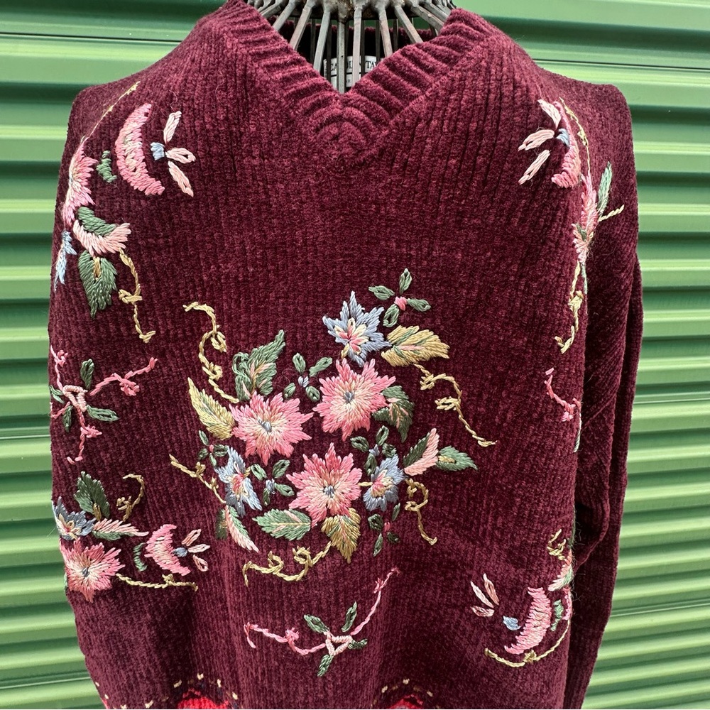 Carolyn Taylor VTG Chenille Floral Embroidered Sweater Cottagecore Grandma L - Picture 2 of 11
